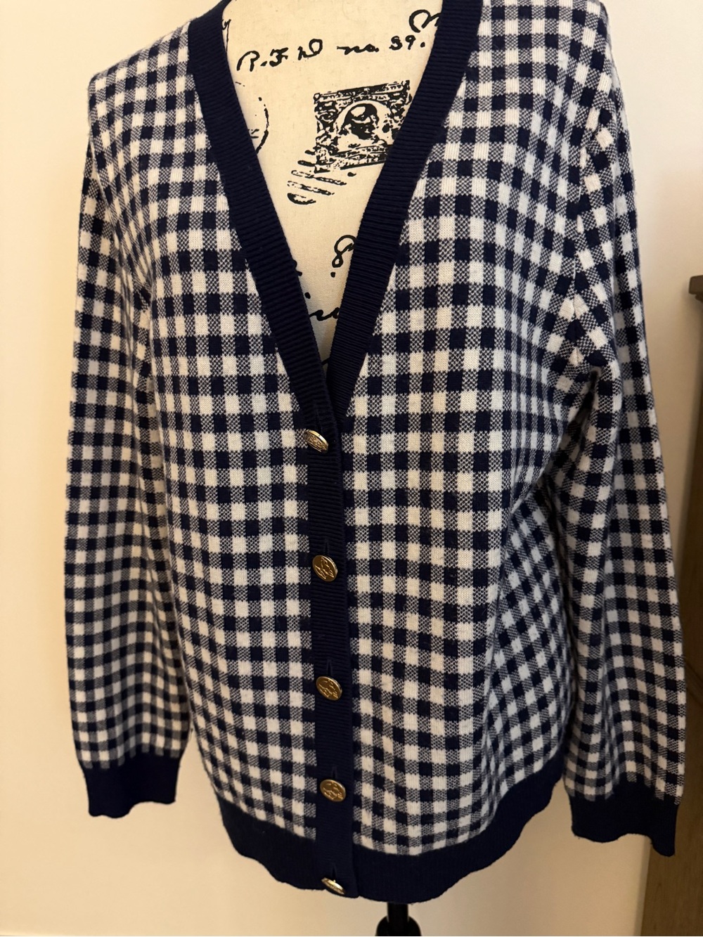 Draper James sweater cardigan blue checkered size XL
